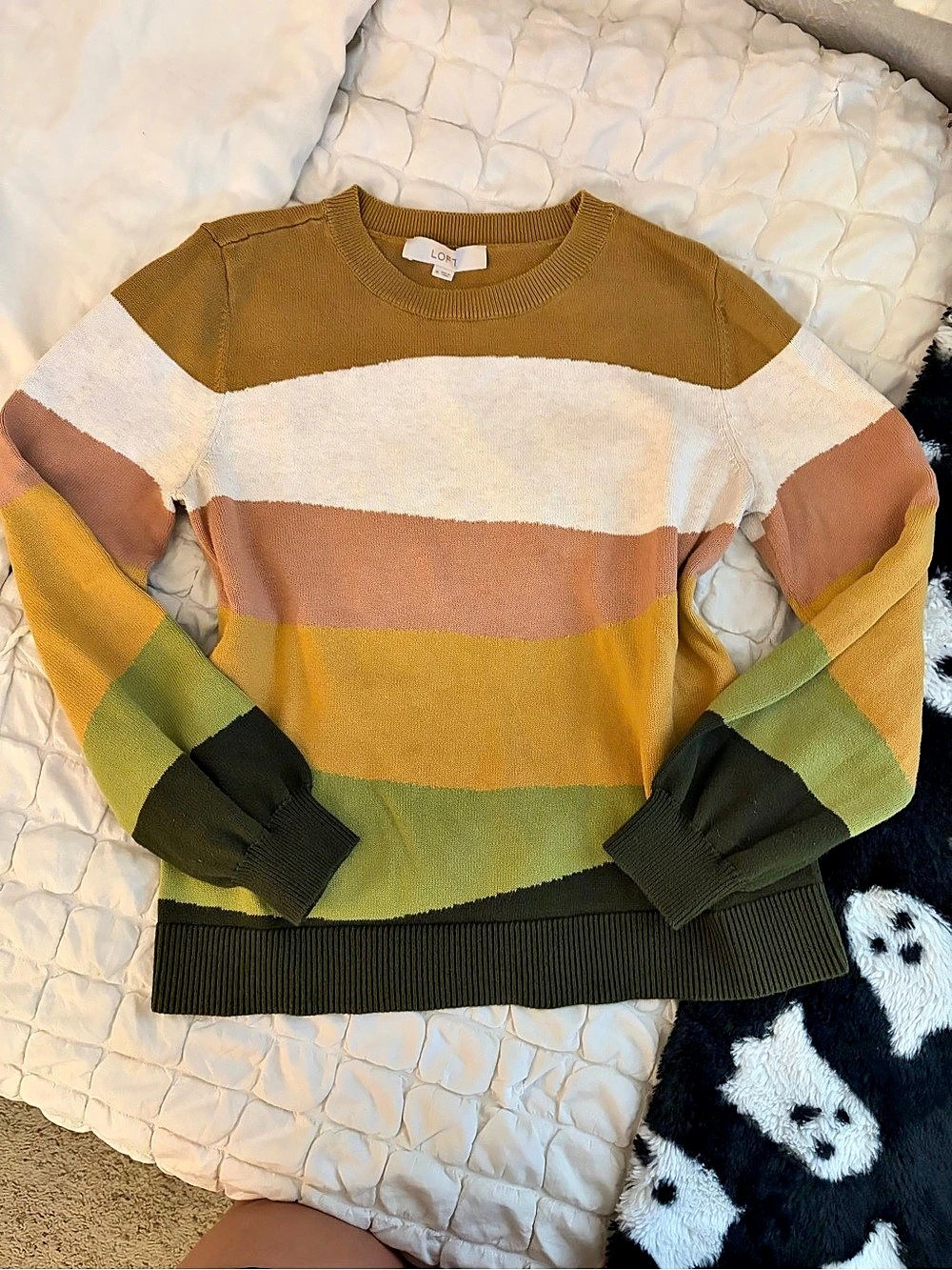 LOFT Earthy Colorblock Striped Cotton Knit Sweater Size M 🍂